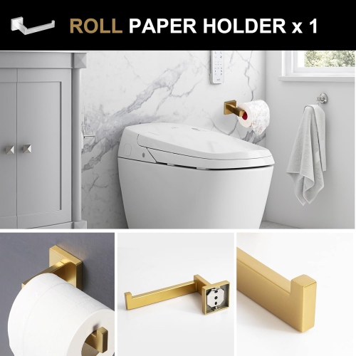 5 Pieces Brushed Gold Stainless Steel Bathroom Hardware Set - 2 23.6 Inch Towel Bar, Towel Ring, Toilet Paper Holder, Towel Hook, for Bathroom, Wall