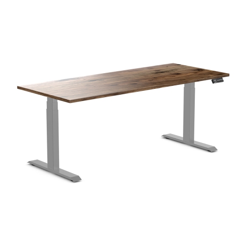 Desky Dual Hardwood Sit Stand Desk - Natural Walnut / Grey Standing Computer Desk For Home Office & Study 72" x 30"