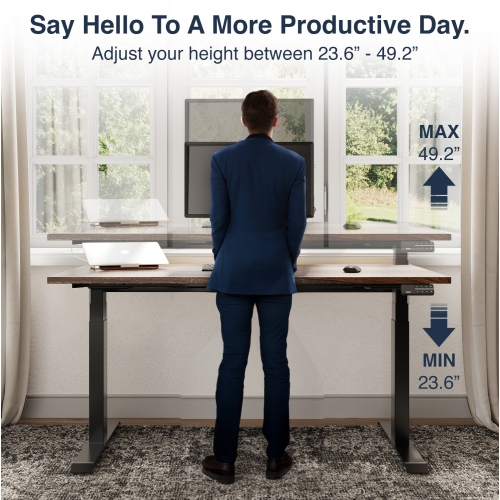 Desky Dual Hardwood Sit Stand Desk - Saman / Grey Standing Computer Desk For Home Office & Study 60" x 30"