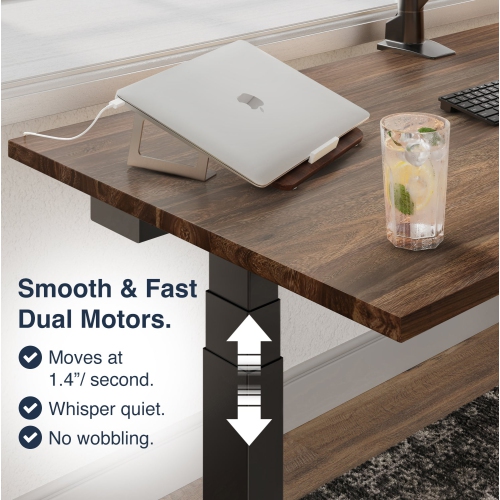 Desky Dual Hardwood Sit Stand Desk - Natural Walnut / Grey Standing Computer Desk For Home Office & Study 60" x 30"