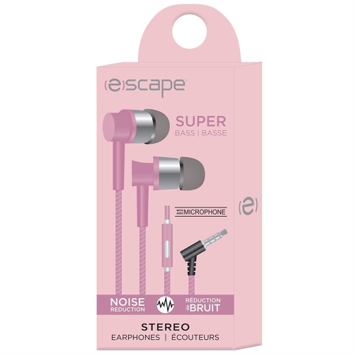 Escape – Écouteurs intra-auriculaires stéréo, réduction du bruit, microphone intégré, rose