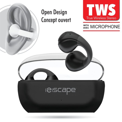 Escape - Wireless Ear Clip Headphones with Microphone and Charging Case, Black