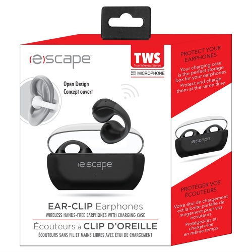 Escape - Wireless Ear Clip Headphones with Microphone and Charging Case, Black