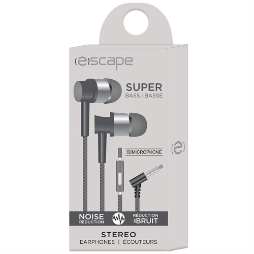 Escape – Écouteurs intra-auriculaires stéréo, réduction du bruit, microphone intégré, gris