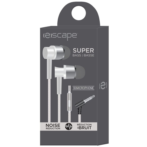 Escape – Écouteurs intra-auriculaires stéréo, réduction du bruit, microphone intégré, blanc