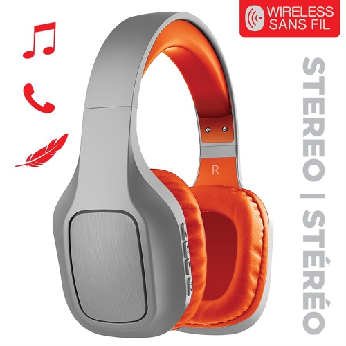 Escape - Wireless Stereo Headphones, Integrated Microphone, Gray and Orange