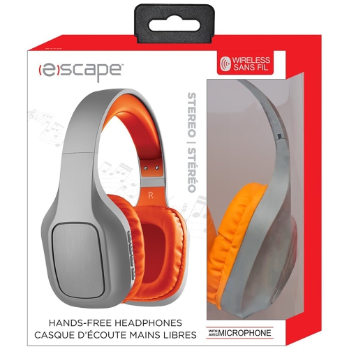 Escape - Wireless Stereo Headphones, Integrated Microphone, Gray and Orange