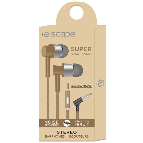 Escape – Écouteurs intra-auriculaires stéréo, réduction du bruit, microphone intégré, or