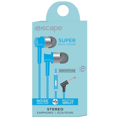 Escape – Écouteurs intra-auriculaires stéréo, réduction du bruit, microphone intégré, bleu