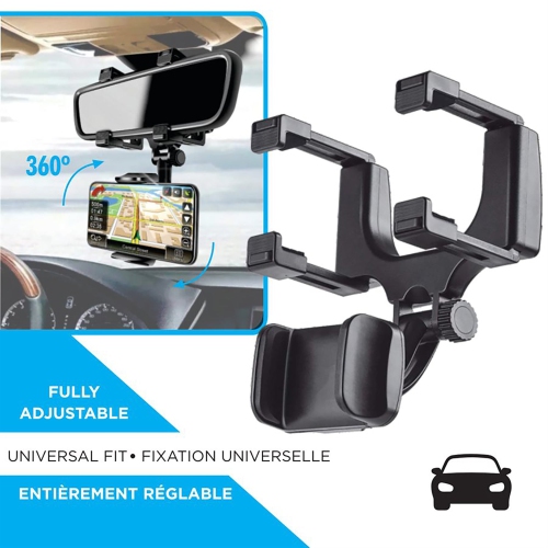 ELink – Support universel pour téléphone miroir de rétroviseur de voiture, noir