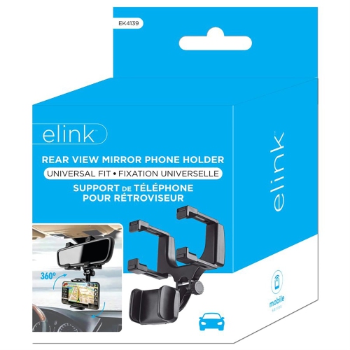 ELink – Support universel pour téléphone miroir de rétroviseur de voiture, noir