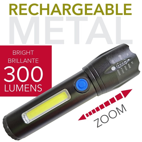 RCA - COB Flashlight with Mini Lantern, Rechargeable, 300 Lumens