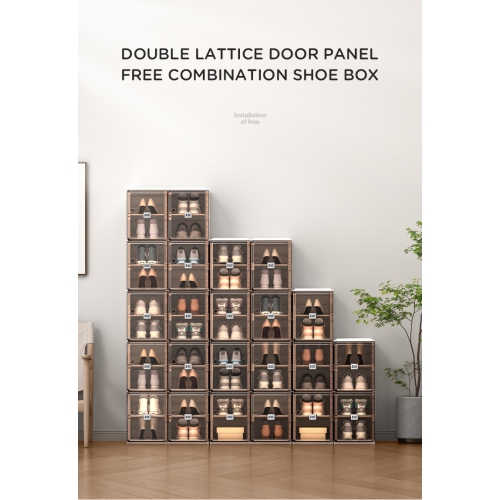 AntBox Shoe Box 10 layers 10 grids Brown, Portable Shoe Organizers Storage Boxes with Magnetic Door, Easy Assembly