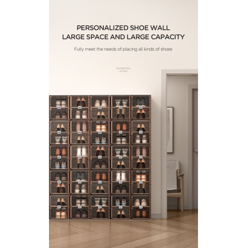 AntBox Shoe Box 10 layers 10 grids Brown, Portable Shoe Organizers Storage Boxes with Magnetic Door, Easy Assembly