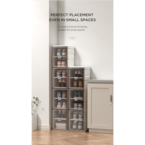 AntBox Shoe Box 10 layers 10 grids Brown, Portable Shoe Organizers Storage Boxes with Magnetic Door, Easy Assembly