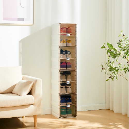 AntBox Shoe Box 8 layers 8 grids Brown, Portable Shoe Organizers Storage Boxes with Magnetic Door, Easy Assembly