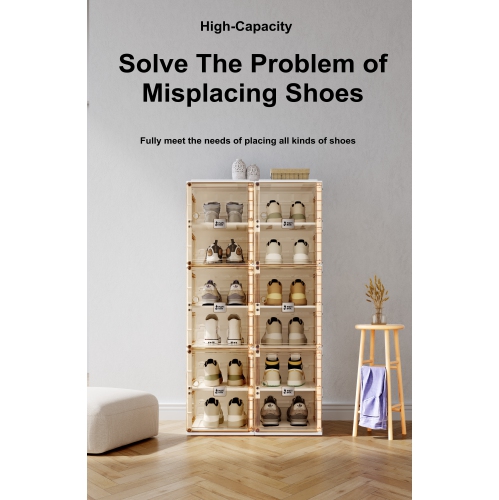 AntBox Shoe Box 6 layers 12 grids Brown, Portable Shoe Organizers Storage Boxes with Magnetic Door, Easy Assembly