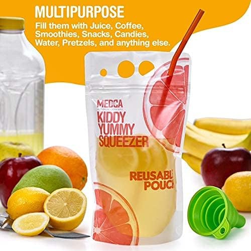 New Reusable Drink Pouches- 100 Clear Drink Bags+100 Straws Double Zipper Reusable Smoothie Juice, Clear Zipper Pouch Storage with No Leaks,