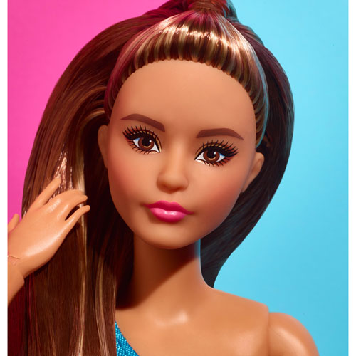 Mattel Barbie Looks Brunette Ponytail & Turquoise/Pink Dress Doll