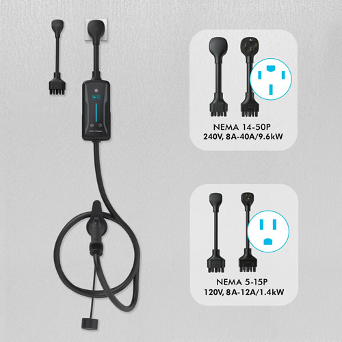 Chargeur de véhicule électrique portatif de niveau 2 40 A Flex- AC de Pion Power - Gris/Noir