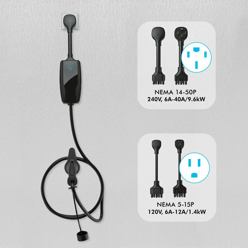 Chargeur de véhicule électrique intelligent portatif de niveau 2 40 A Flex-AC de Pion Power - Noir