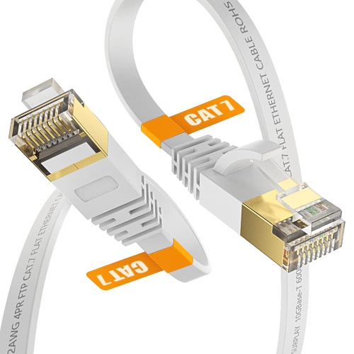 Câble Ethernet Cat7 15FT pi, câble réseau Internet blindé  blanc-10 Gb/s, câble neutre, câble ultramince plaqué or RJ45 Cat