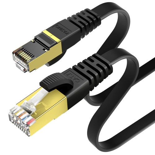 CAT 7 Flat Ethernet Cable 10ft, Flat Wire High Speed 10 Gbps 600MHz CAT7  Connector LAN Network Gigabit Internet Wire Patch Cord with Professional