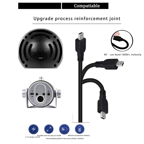 Câble USB de 6ft M; Cordon d'alimentation pour microphones d'enregistrement Yeti de Blue; compatible avec le GPS Navigator Nuvi 50lmt 52&nbsp;lm de