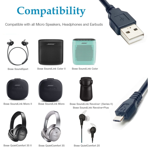Noise-Shielding Charging Cable for Bose SoundLink Color I/II/III, SoundLink Mini II 2 Revolve Plus Speaker,