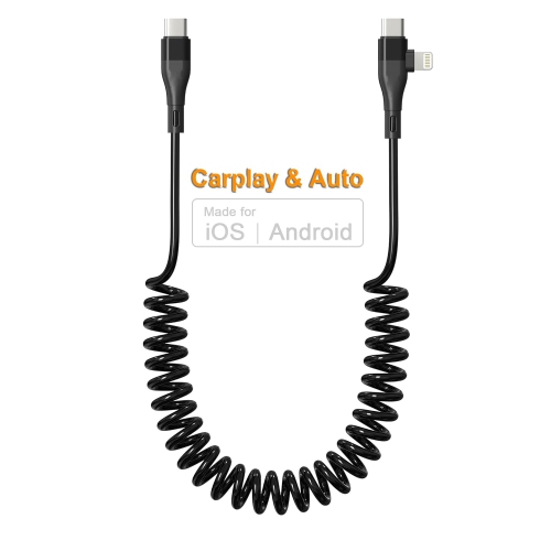 Cable USB-C iPhone Spiralé compatible Android Auto & Apple Carplay