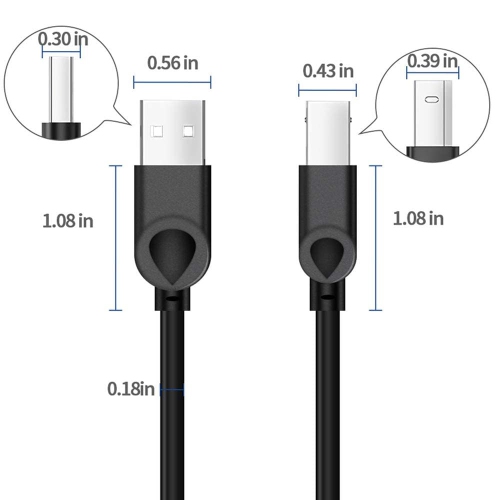 Câble d'imprimante, câble USB 2,0 A mâle vers B mâle câble USB type B câble de numériseur pour imprimantes comme Canon, Epson, HP