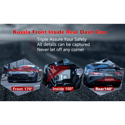 3 Channel Dash Cam Front and Rear Inside, LDAS FHD 1080P Dash Camera with SD Card, Rotatable cam for Cars with Super Night Vision, Loop Recording,