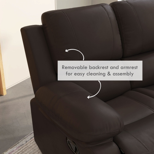 HOMCOM – Causeuse inclinable double, fauteuil inclinable manuel en cuir PU avec repose-pieds pour salon, brun