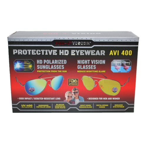 PRO-4 TACTICAL  Avi 400 Series HD Protective Eyewear, Includes Pair Of HD Polarized Sunglasses & Pair Of Reduce Nighttime Glare Glasses In Multicolor