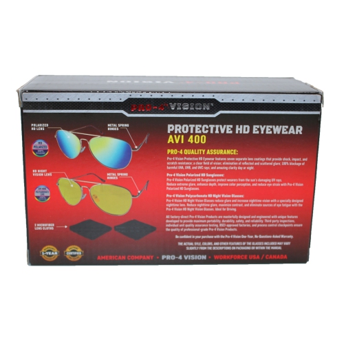 Pro-4 Tactical AVI 400 Series HD Protective Eyewear, Includes Pair of HD Polarized Sunglasses & Pair of Reduce Nighttime Glare Glasses