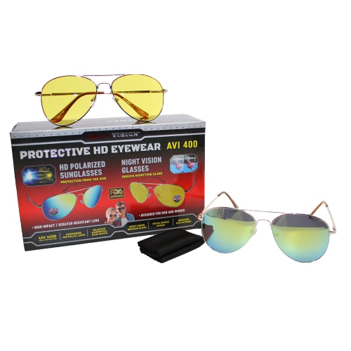 Pro-4 Tactical AVI 400 Series HD Protective Eyewear, Includes Pair of HD Polarized Sunglasses & Pair of Reduce Nighttime Glare Glasses