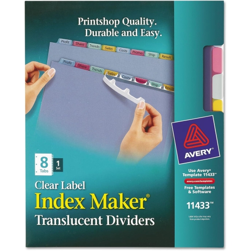 Avery 11433 Index Maker Print & Apply Clear Label Plastic Dividers, 8-Tab, Letter