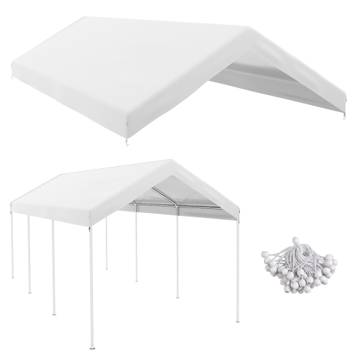Outsunny – Auvent de rechange pour abri d'auto 20&nbsp;pi, housse de garage résistante aux UV avec cordons élastiques à billes, blanc,, 10