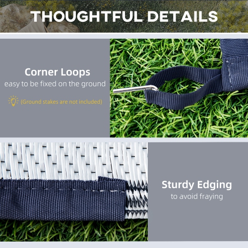 Outsunny Reversible Outdoor RV Rug, 9' x 12' Patio Floor Mat, Plastic Straw Rug for Backyard, Deck, Picnic, Beach, Camping, Dark Blue and White