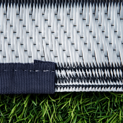 Outsunny Reversible Outdoor RV Rug, 9' x 12' Patio Floor Mat, Plastic Straw Rug for Backyard, Deck, Picnic, Beach, Camping, Dark Blue and White