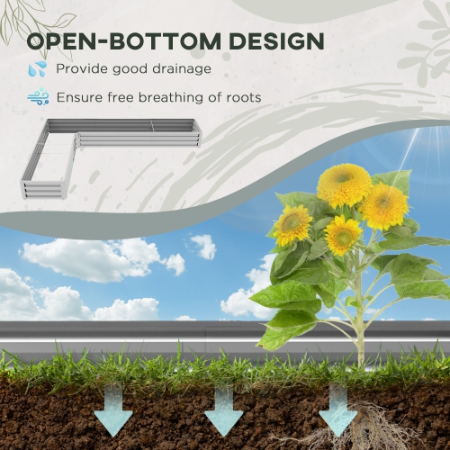 Jardinière surélevée en L Outsunny, jardinière en acier galvanisé de 82 x 109 x 12 po avec tiges renforcées pour légumes, fleurs et herbes, argent