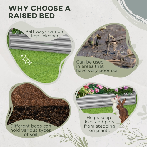 Jardinière surélevée en L Outsunny, jardinière en acier galvanisé de 82 x 109 x 12 po avec tiges renforcées pour légumes, fleurs et herbes, argent