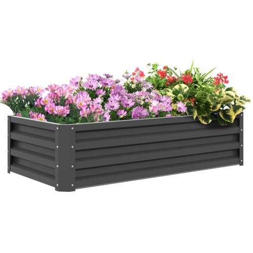 Outsunny 4' x 2' x 1' Raised Garden Bed, Galvanized Steel Planter Box for Vegetables, Flowers, Herbs, Light Grey