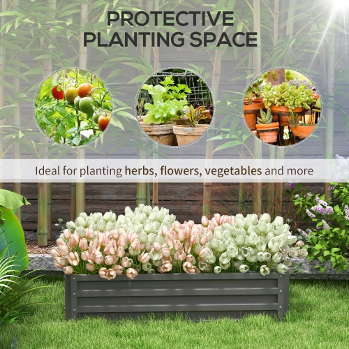 Outsunny 4' x 2' x 1' Raised Garden Bed, Galvanized Steel Planter Box for Vegetables, Flowers, Herbs, Light Grey