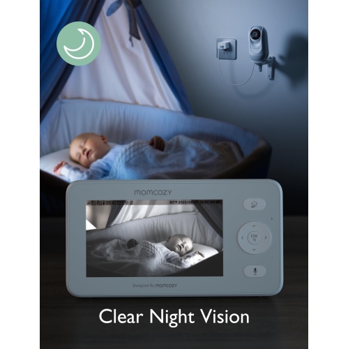 Momcozy Video Baby Monitor, 4.3" HD Baby Monitor with Camera and Audio No Wifi, Split-Screen, Infrared Night Vision