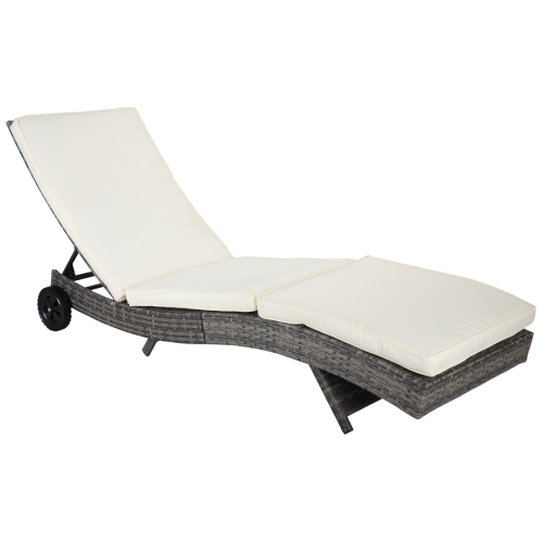 Chaise longue en osier Outsunny, chaise longue d'extérieur, chaise longue en S ajustable à 5 niveaux avec coussin et roulettes pour patio, terrasse,