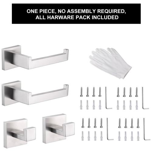 4-Pieces Brushed Nickel Stainless Steel Bathroom Hardware Set, 2 Toilet Paper Holder, 2 Towel Hook, for Bathroom, Kitchen, Wall Mounted