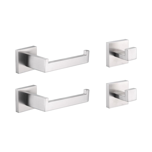 4-Pieces Brushed Nickel Stainless Steel Bathroom Hardware Set, 2 Toilet Paper Holder, 2 Towel Hook, for Bathroom, Kitchen, Wall Mounted