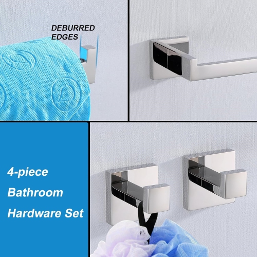 4-Pieces Polished Chrome Stainless Steel Bathroom Hardware Set, 2 Toilet Paper Holder, 2 Towel Hook, for Bathroom, Kitchen, Wall Mounted