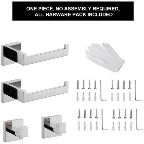4-Pieces Polished Chrome Stainless Steel Bathroom Hardware Set, 2 Toilet Paper Holder, 2 Towel Hook, for Bathroom, Kitchen, Wall Mounted